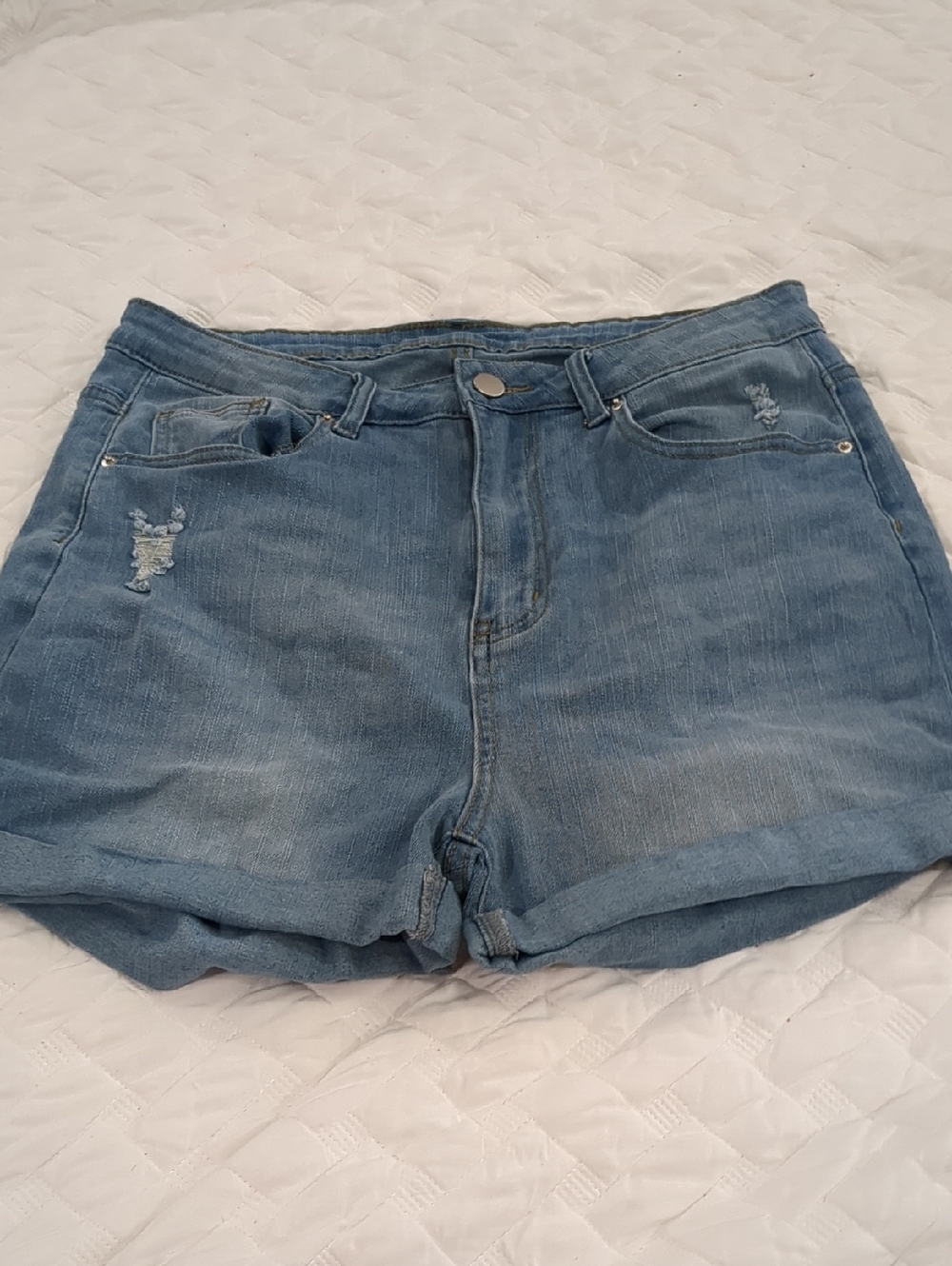 SHEIN Light Blue High-Rise Rolled Hem Denim Shorts
